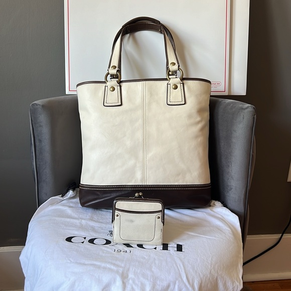 Coach Gigi Legacy Parchment-Dk Brown Spectator Vachetta Leather Tote+Wallet SET - Picture 8 of 14